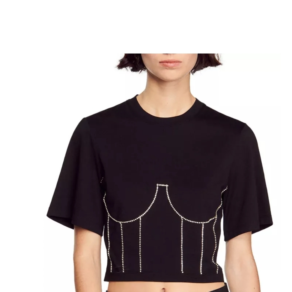 SANDRO Strassy Bustier Cropped Tee0P
